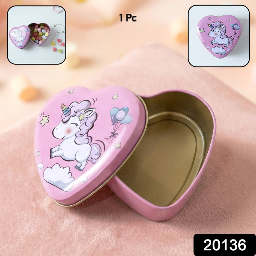 Heart Shaped Unicorn Storage Box – Durable Multipurpose Metal Tin