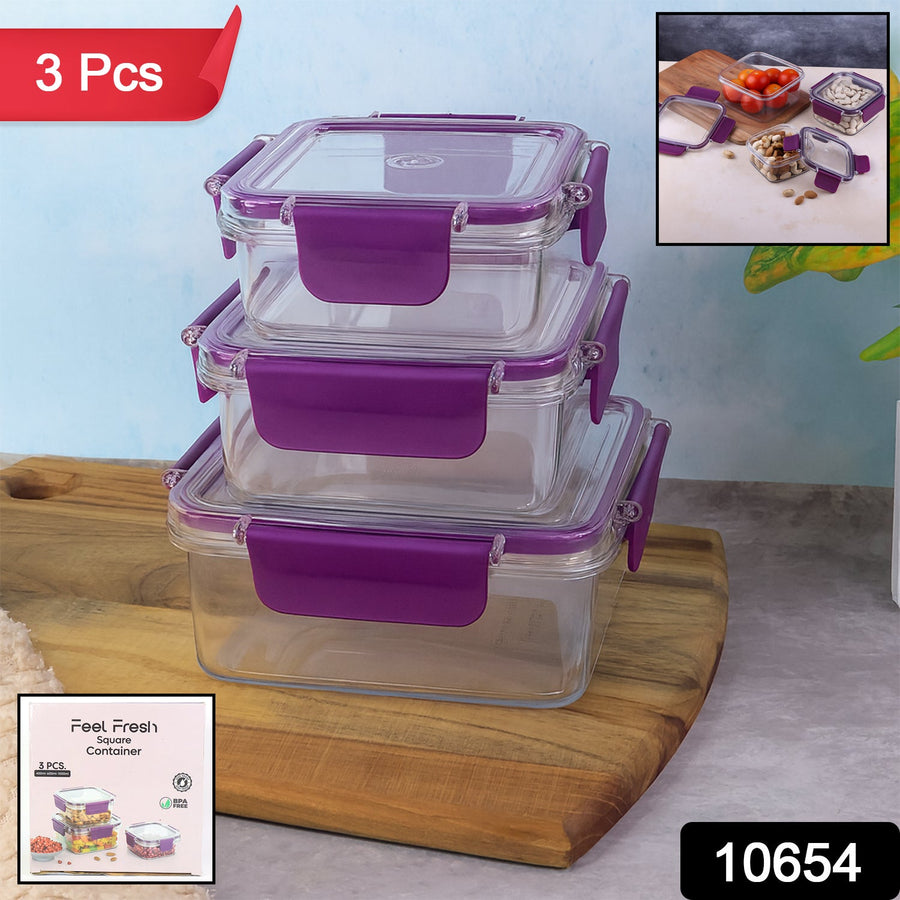 Airtight Square Food Storage Containers – Leakproof 3-Pc Set
