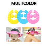 Side view of a baby shower cap, showing its soft material and adjustable head band