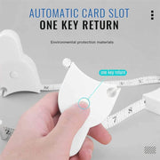 Fitness measuring tape showing flexible use for various body parts.