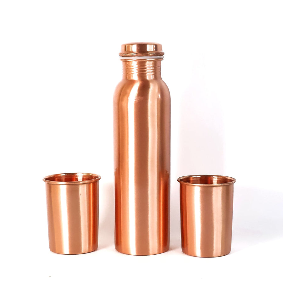 Copper Water Bottle Set – 1L Bottle & 2 Glasses | Own Hydrate