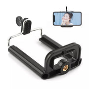 Universal mobile holder attachment ready for use with various phones and tripods.