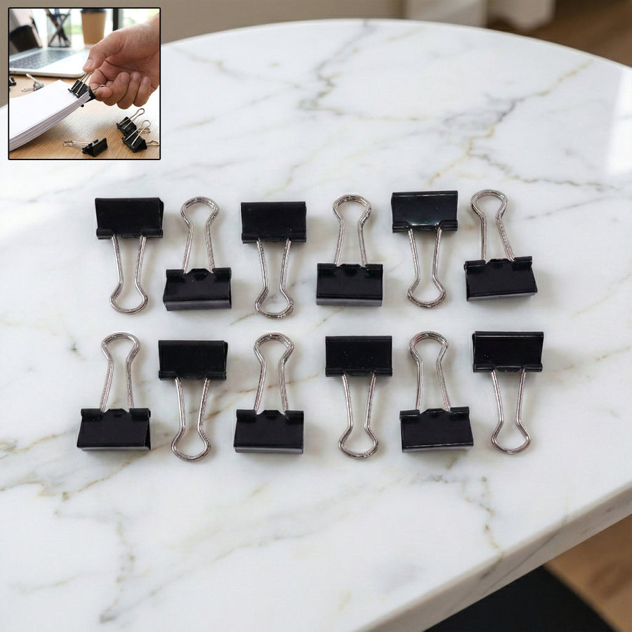 Black Metal Binder Clips 19mm – Strong 12-Piece Set