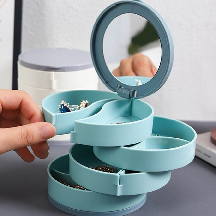 Rotating Jewellery Box – 4-Layer 360° Organizer with Mirror |
