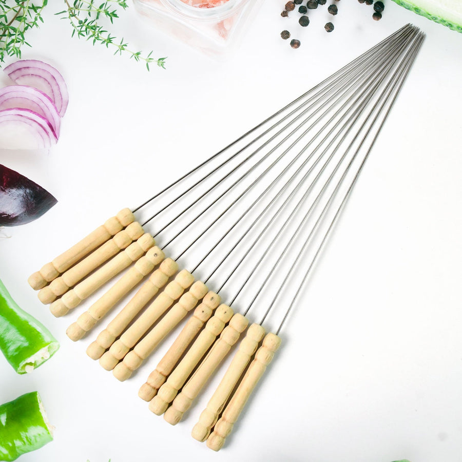 BBQ Skewers – Stainless Steel with Wooden Handles, Set of 12 | Indo Glow