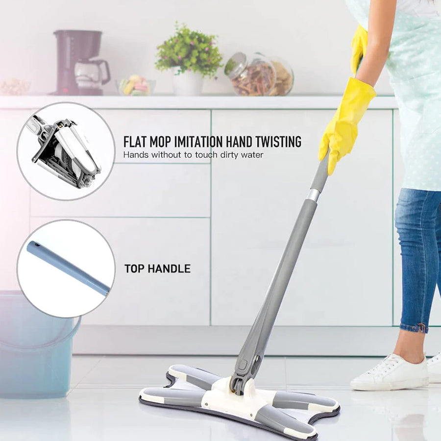 Flat Mop – 360° Rotating Head, Easy Squeeze | Velvet Wipe