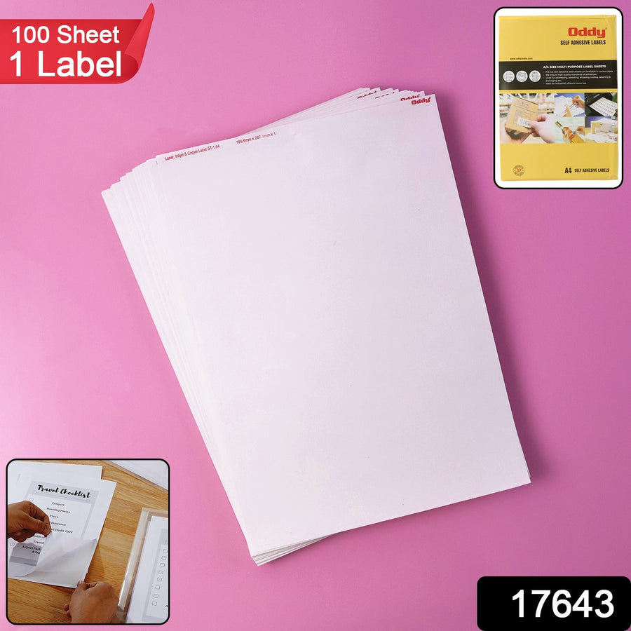 A4 Full-Sheet Self-Adhesive Labels – 100 Sheets for Custom Printing