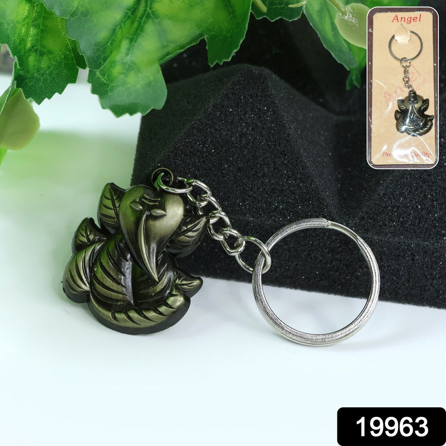 Ganesh Face Antique Black Metal Keychain – Durable Spiritual Charm