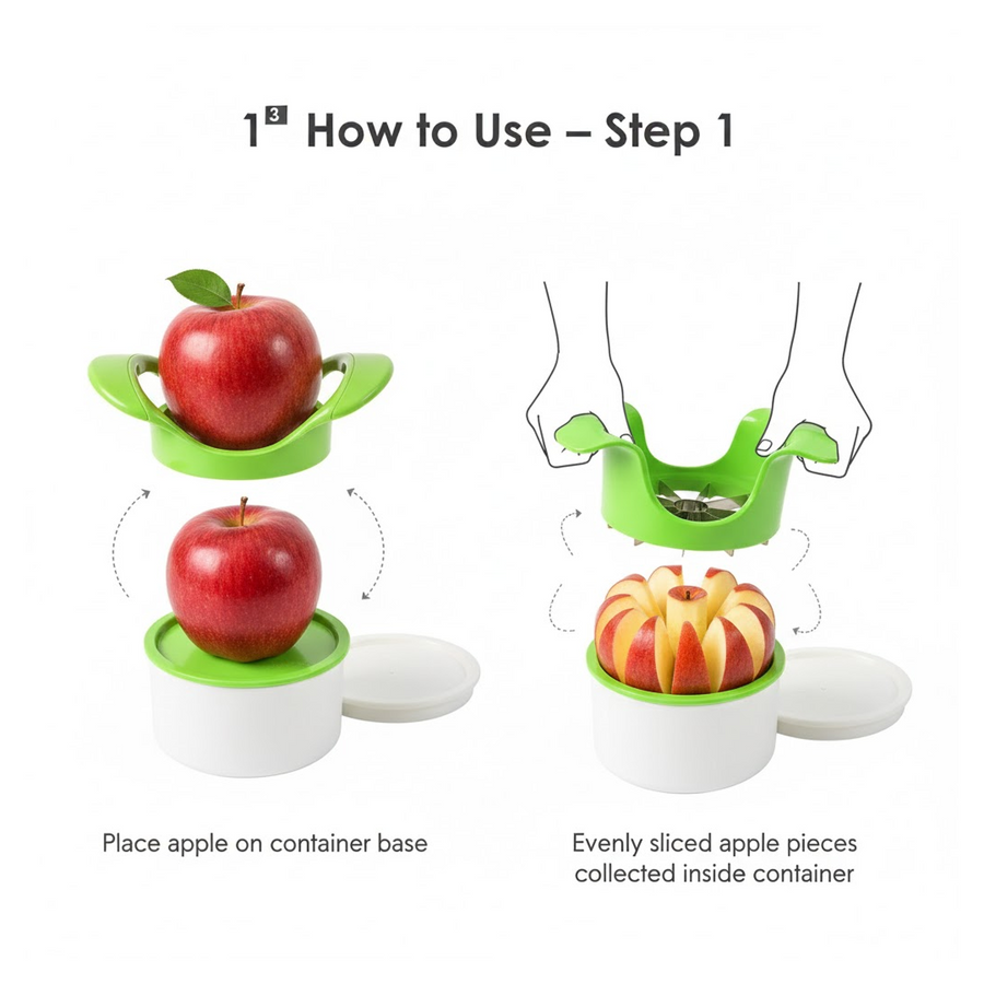 Apple Cutter with Container – Quick, Neat Slicing & Core Removal