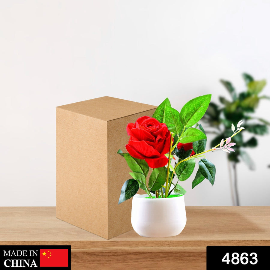 Artificial Rose Plant – Realistic Decor with Pot | VoltDesk