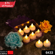 Battery-operated floating tea lights in a clear storage box.