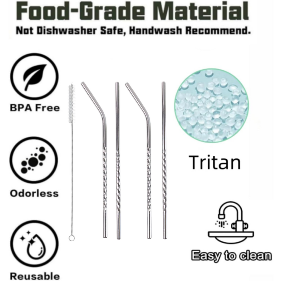 Reusable Stainless Steel Straws – Set of 4 with Brush | SparkleTidy