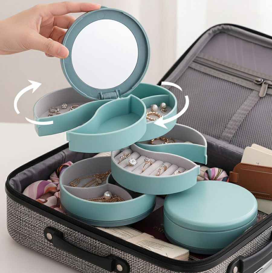 Rotating Jewellery Box – 4-Layer 360° Organizer with Mirror |