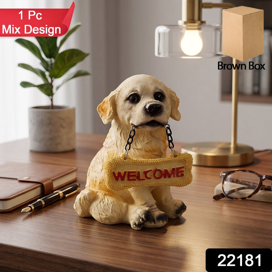 Dog Welcome Figurine – Charmingly Hand-Painted Home Decor