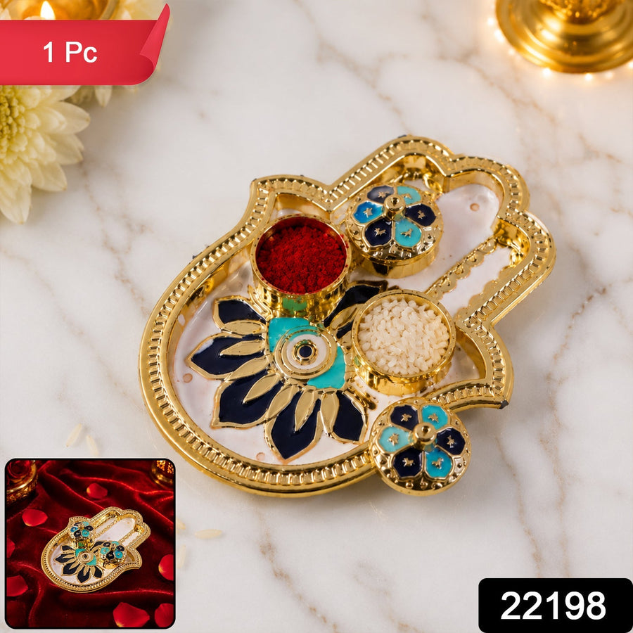 Hand Shaped Kankavati – Elegant Puja Storage with Enamel Work