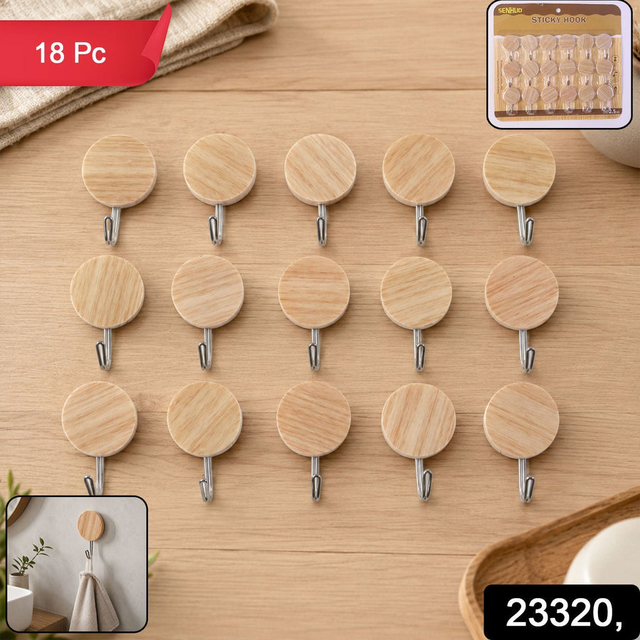 Self-Adhesive Wall Hooks – No Drill, Stylish Wooden Finish