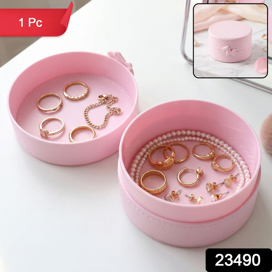 Small Round Storage Box Portable Jewellery Organizer Case with Snap (1 Pc)