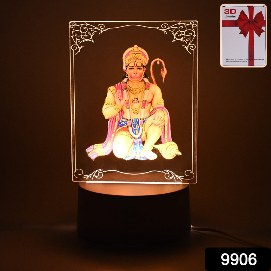 3D Lord Hanuman Frame with Soft White LED Light – Spiritual Decor