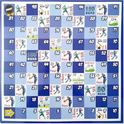 Arrangement of plastic money coins and game pieces on the business game board.
