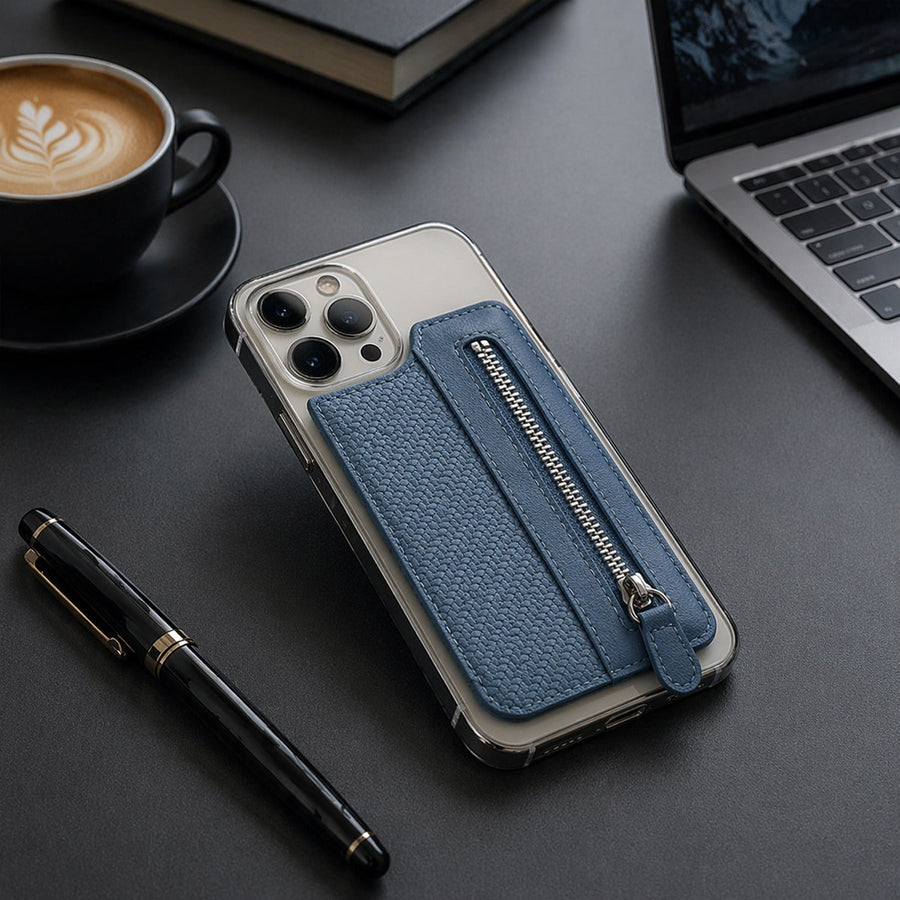 Adhesive Card Phone Holder – Zipper Pocket Wallet | Mobiléon