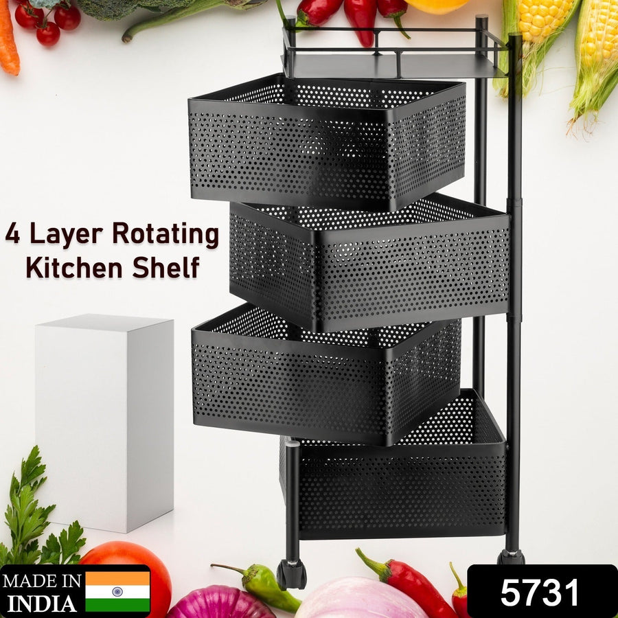 Kitchen Trolley – 4-Layer Metal Organizer for Fruits & Veggies | Tidy Table