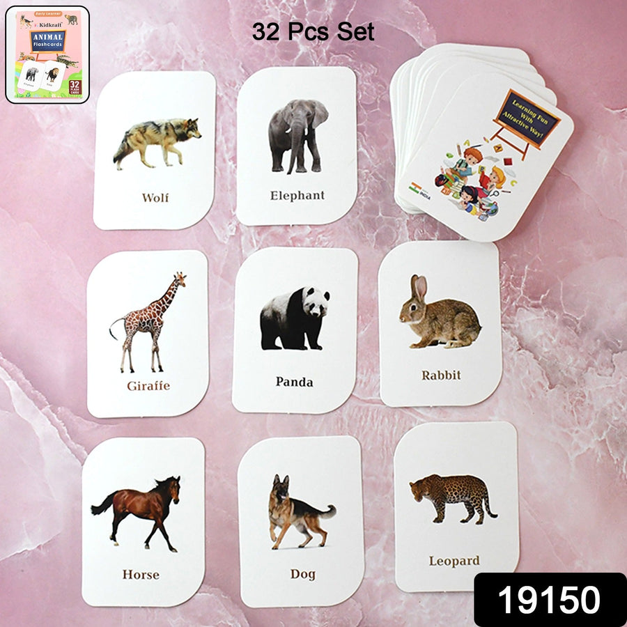 Animal Flash Cards – 32 Durable & Laminated Educational Cards