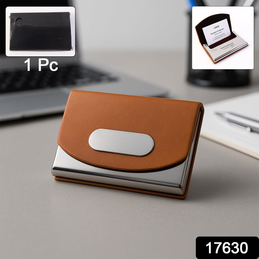 Leather Business Card Holder – Slim Magnetic Closure Case