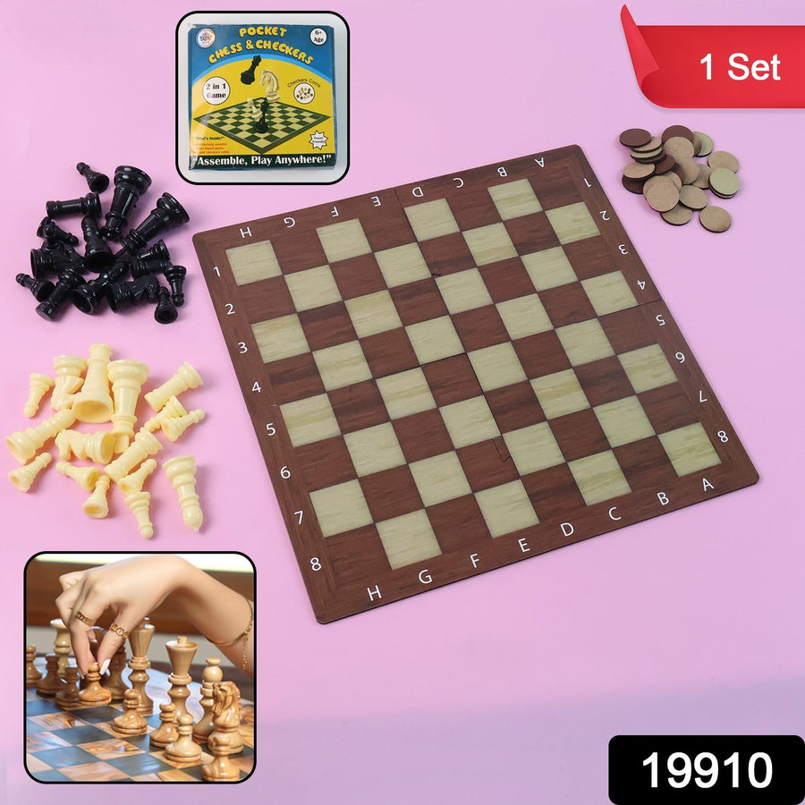 Chess & Checkers Travel Game Set – Portable Foldable Board