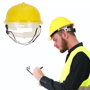 Robust yellow plastic safety helmet, ideal for workplace protection.