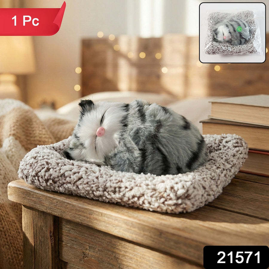 Plush Cat Dashboard Showpiece – Soft Closed-Eye Design