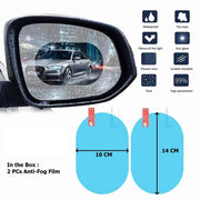 Close-up of the transparent anti fog film on a car mirror, blending seamlessly with the surface.