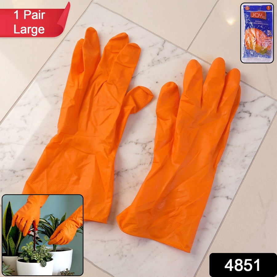 Large Orange Waterproof Rubber Gloves – Reusable Kitchen Protectors