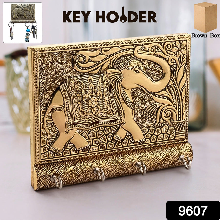 Elephant Key Holder – Wooden & Gold Wall Mount for Home | Styleva