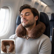Men's U Shaped Soft Brown Plush Travel Neck Pillow for Head Support (1 Pc)