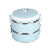 The compact, leakproof stainless steel lunch box displayed open, showing two compartments.