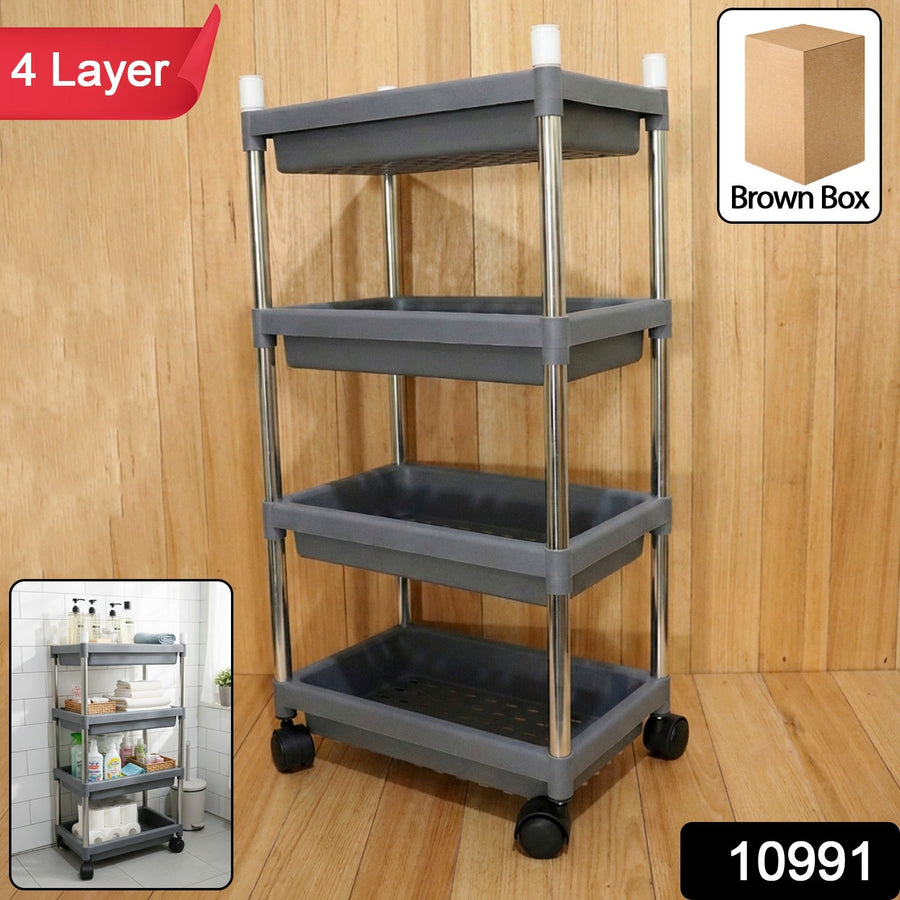 4-Layer Rolling Storage Cart Durable Mobile Organizer