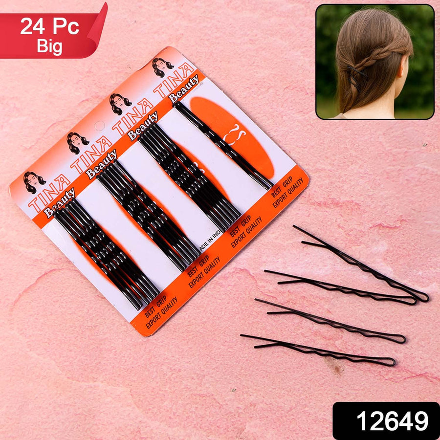 Big Black Hair Bobby Pins – Strong Non-Slip Grip Set of 24