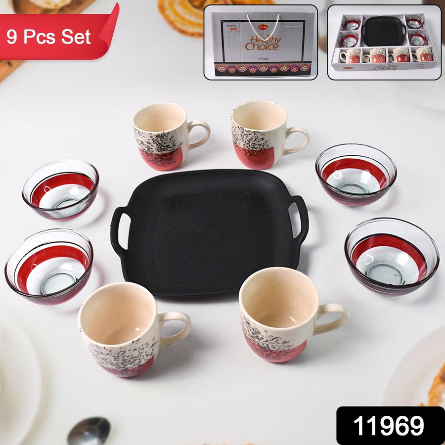 Ceramic Cup and Glass Bowl Set – Stylish 9-Piece Dining Combo