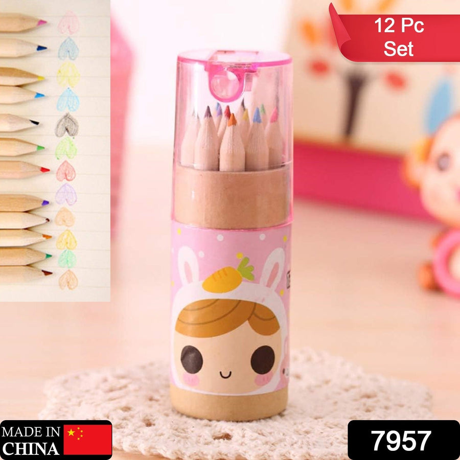 Kids Colouring Pencils Set – 12 Mini Shades with Sharpener | TinyTrendy
