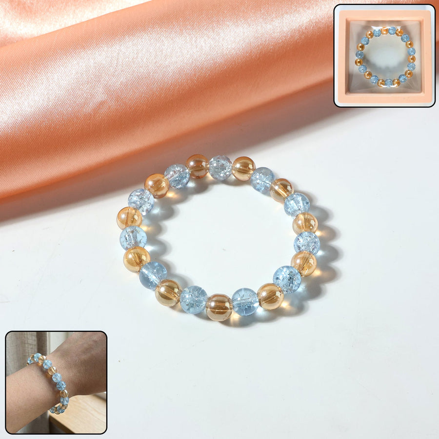 Dual-Tone Crystal Beaded Stretch Bracelet – Elegant Slip-On Design