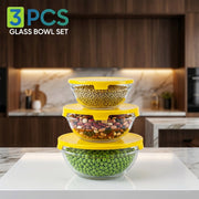 Nesting glass bowls in different sizes with lids, saving space in drawers.