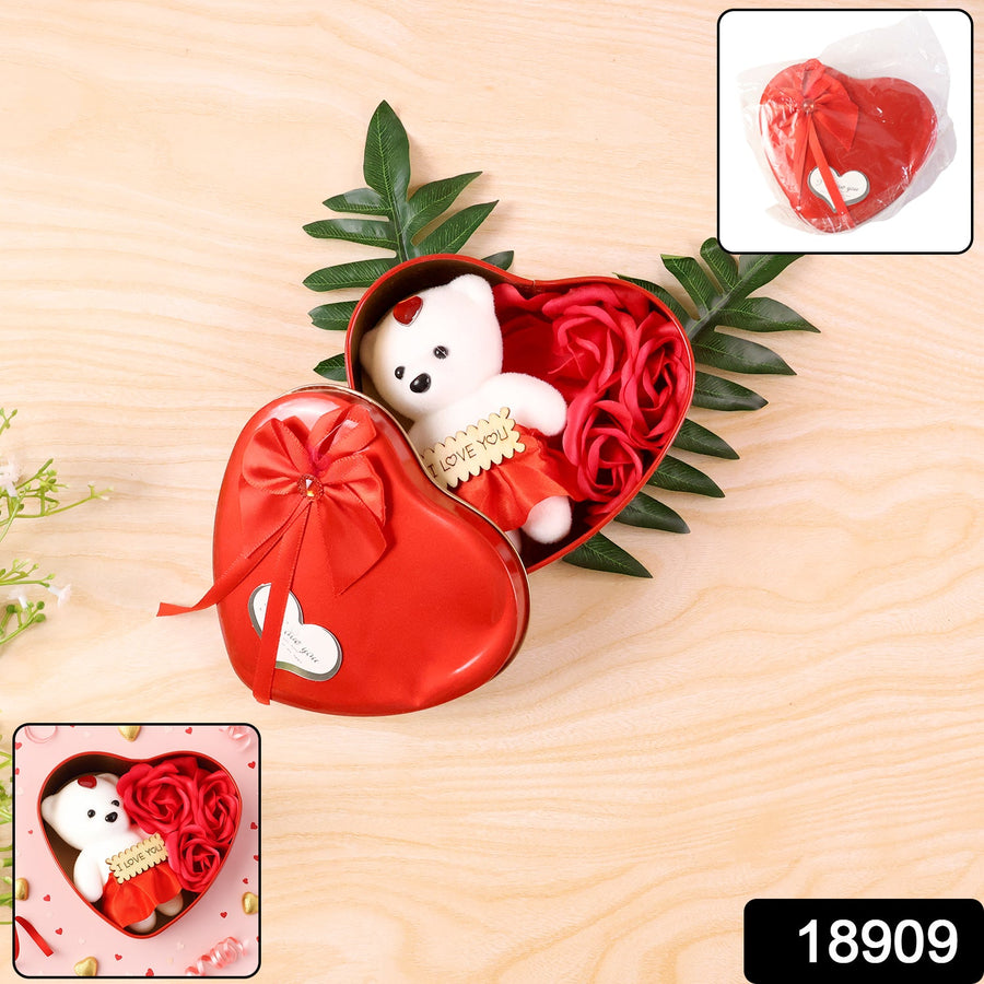 Heart Shape Valentine’s Gift Box with Teddy Bear & Rose | GiftEternal