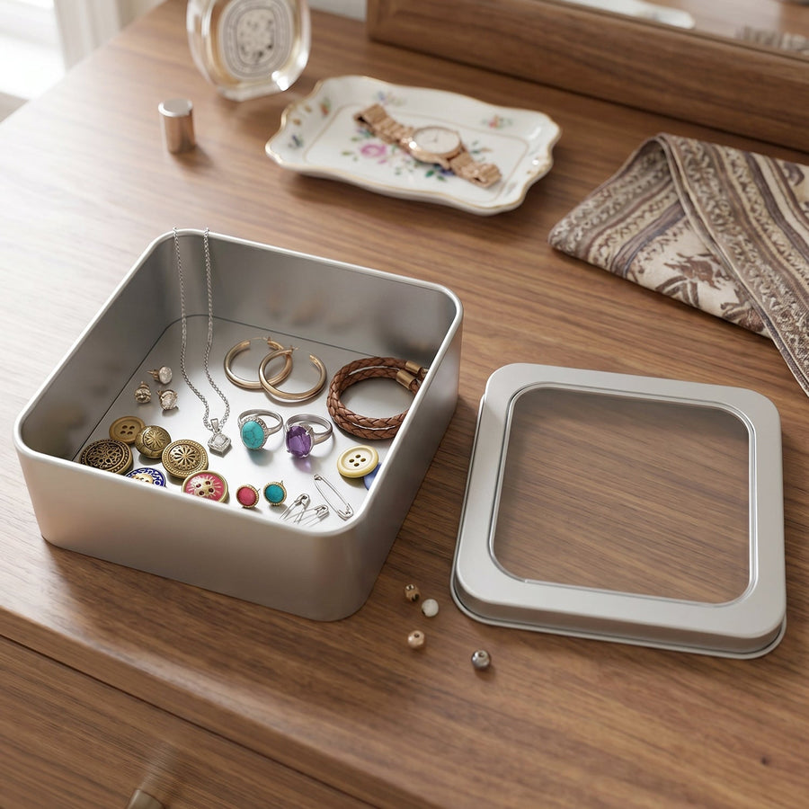 Storage Tin Box – Durable, Clear-Window with Secure Lid for Small Items