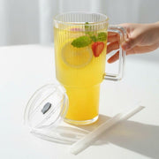 Kids Tumbler 900ml with Handle Lid and Straw Ribbed Water Sipper Cup (1 Pc) view 4