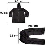 Two piece hooded waterproof raincoat set suitable for various outdoor uses.