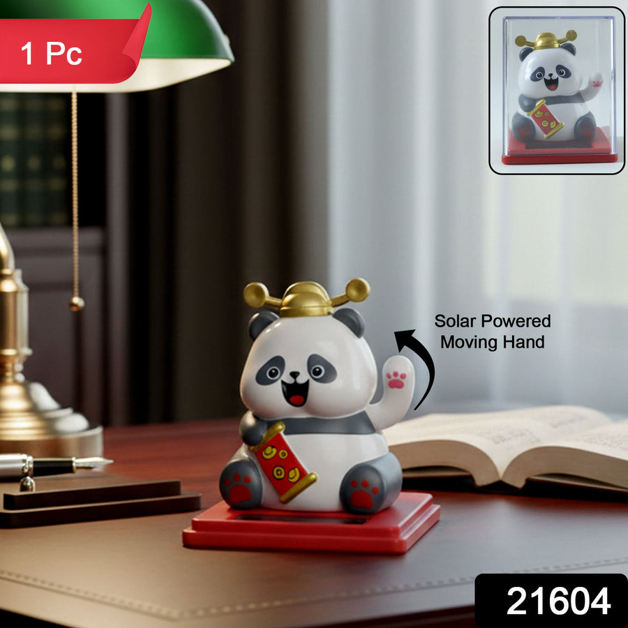Solar Powered Moving Hand Panda Showpiece – Cute Waving Desk Decor