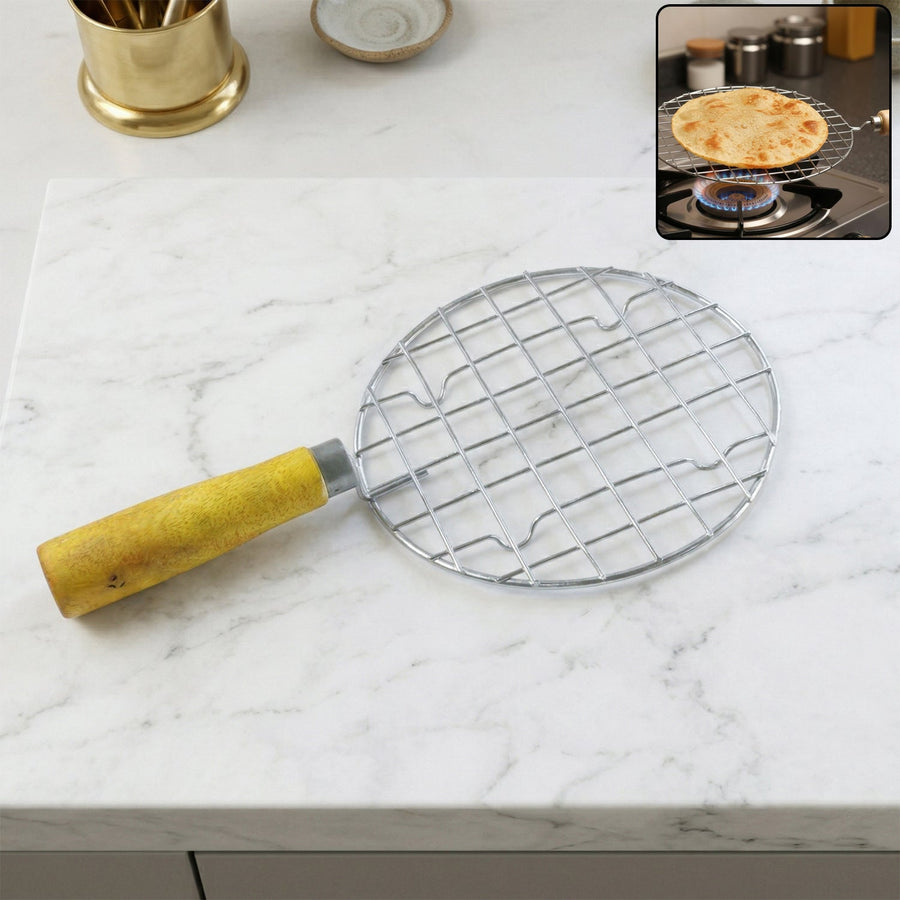 Papad Jali Roaster – Stainless Steel with Wooden Handle | CookAura
