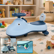 Kids swing car ride on toy with music, blue shark design magic twist car (1 pc)