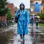 Blue rain coat front view