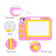 Brightly colored Aditi Magnetic Drawing Board with an easy-erase slider and stamps.